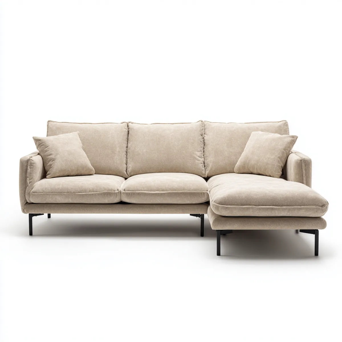 Ecksofa mit Recamiere rechts Beige 280 x 165 x 85 cm Polyester-Chenille L-Form