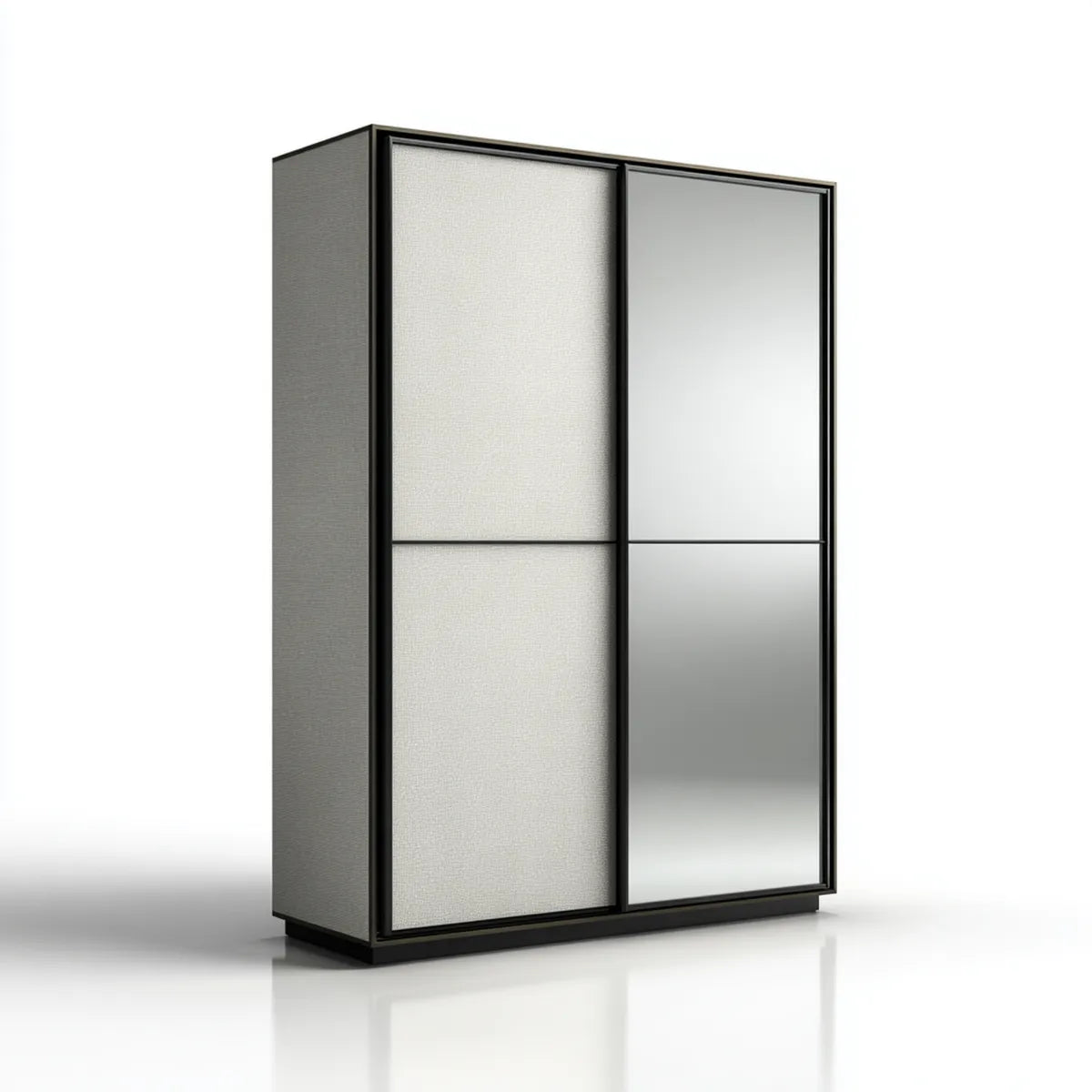 Schwebetürenschrank Grau Schwarz 120 x 60 x 200 cm aus melaminharzbeschichteter Spanplatte rechteckig mit Spiegel