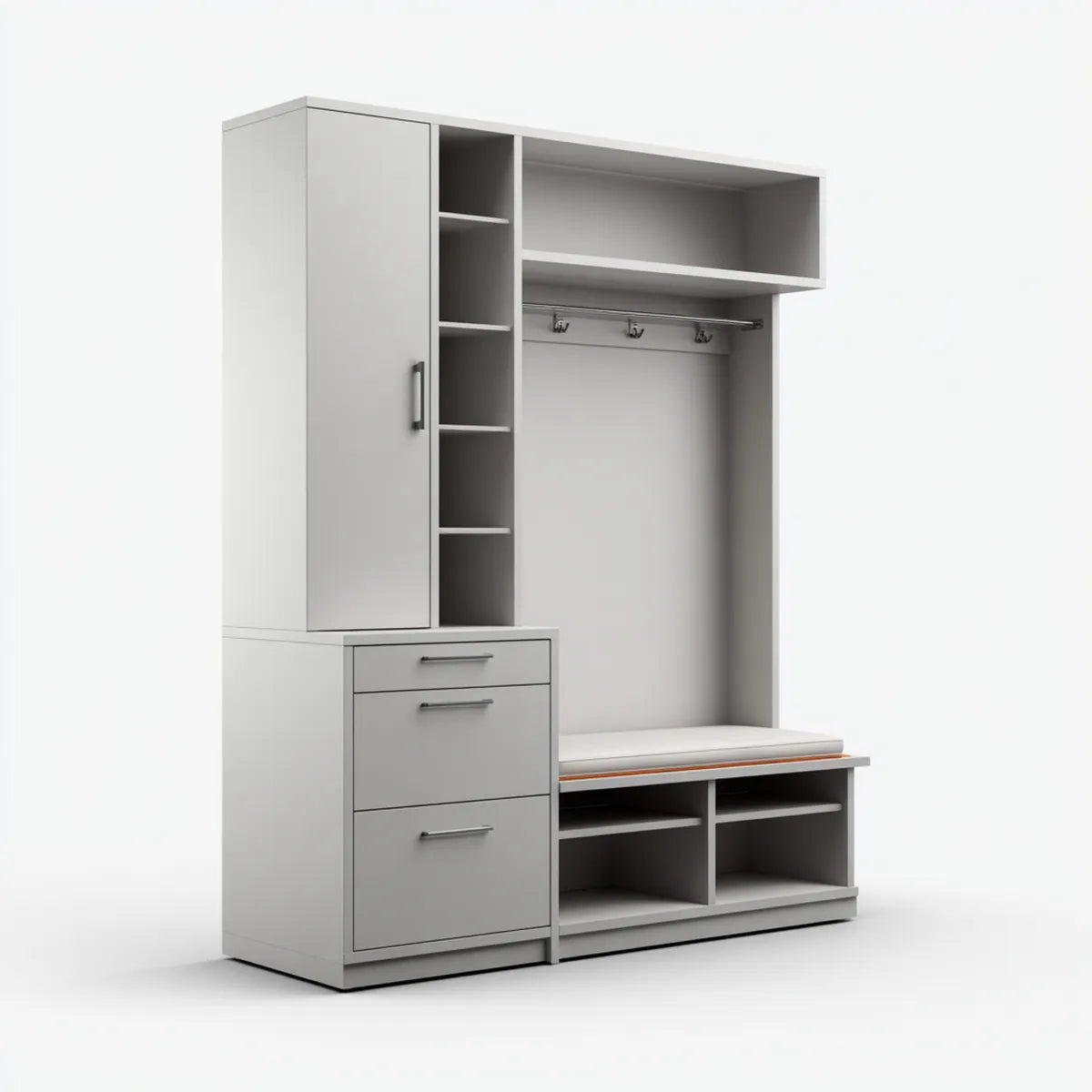 Flurgarderobe mit Sitzbank und Schuhregal Hellgrau 120 x 40 x 200 cm Spanplatte rechteckig