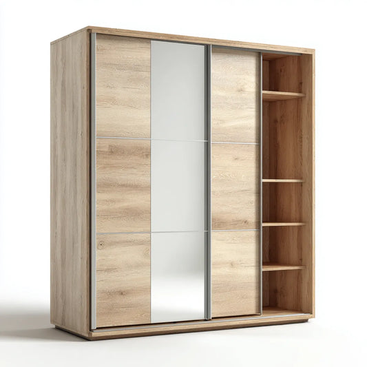 Schwebetürenschrank Eiche Sonoma mit Spiegel 200 x 60 x 220 cm aus Spanplatte rechteckig