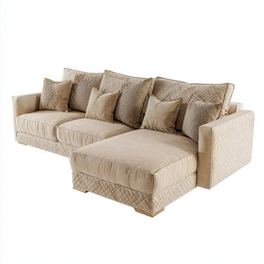 Ecksofa mit Recamiere Beige 300 x 170 cm Polyester-Samt L-Form