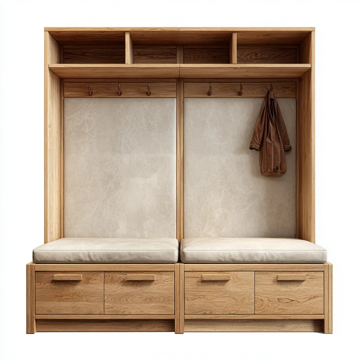 Garderoben Set mit Sitzbank Eiche Natur 200 x 40 x 220 cm Massivholz Rechteckig