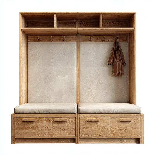 Garderoben Set mit Sitzbank Eiche Natur 200 x 40 x 220 cm Massivholz Rechteckig