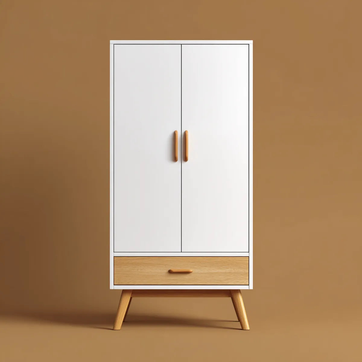 Kleiderschrank Weiß mit Schublade und Holzbeinen 80 x 40 x 180 cm MDF rechteckig