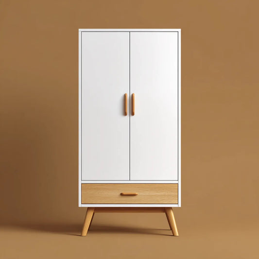 Kleiderschrank Weiß mit Schublade und Holzbeinen 80 x 40 x 180 cm MDF rechteckig