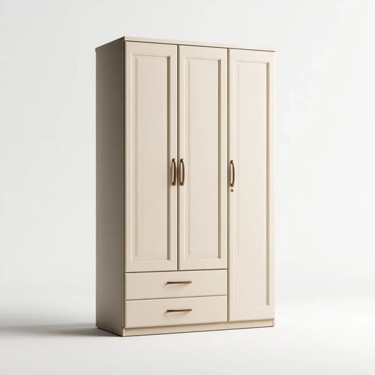 Kleiderschrank 3-türig mit 2 Schubladen elfenbeinfarben 120 x 190 x 52 cm MDF rechteckig