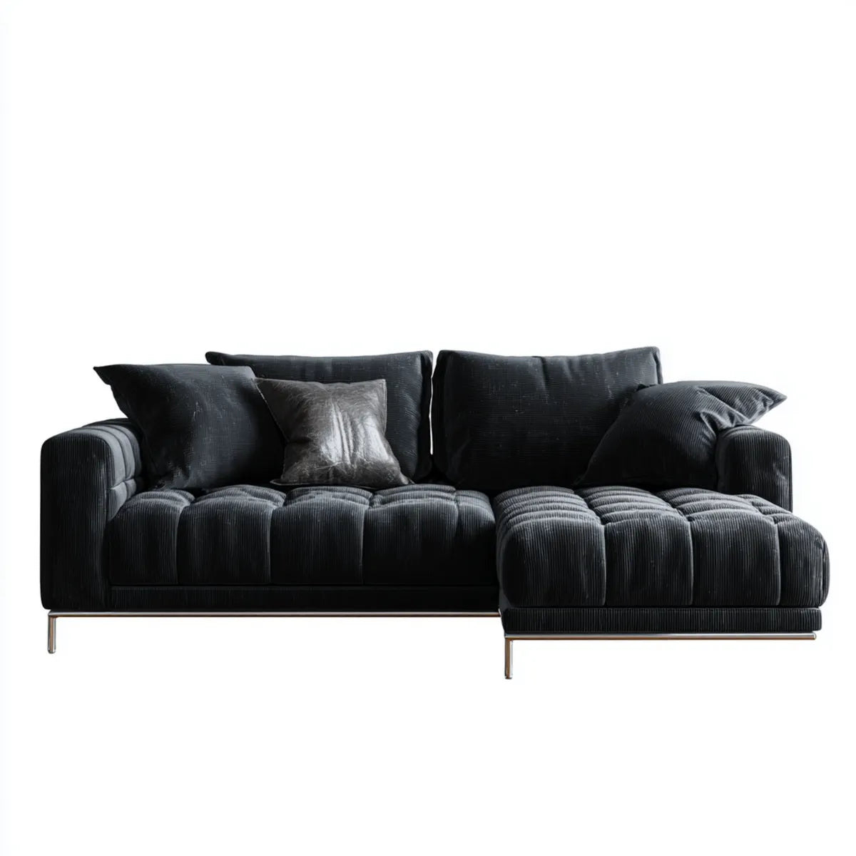 Ecksofa mit Recamiere Schwarz 260 x 160 x 85 cm Polyester-Cord L-Form