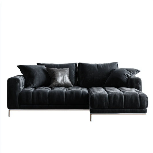 Ecksofa mit Recamiere Schwarz 260 x 160 x 85 cm Polyester-Cord L-Form