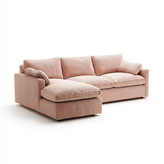Ecksofa mit Recamiere Rosa 270 x 165 x 85 cm Cord-Polyester Schaumstoff Polsterung L-Form