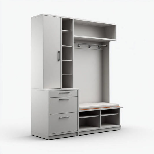 Flurgarderobe mit Sitzbank und Schuhregal Hellgrau 120 x 40 x 200 cm Spanplatte rechteckig